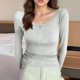 thumbnail image 1 of Ailaofu Womens Tunic Shirts Long Sleeve Henley Shapewear Tops Ribbed Knit Base Layers Slim Fit Button Down Blouse, 1 of 3