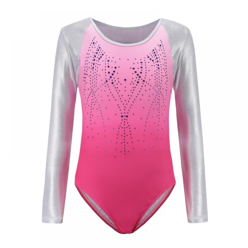 Leotards Girls Gymnastics Embroidery Shiny Aqua Rose Diamond Dance Clothes 