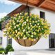 thumbnail image 4 of Cesta colgante de flores artificiales – Eucalipto simulado, camelia, palmera para decoración de interiores y exteriores, cesta de plantas artificiales sin mantenimiento para el hogar, jardín, 4 of 6