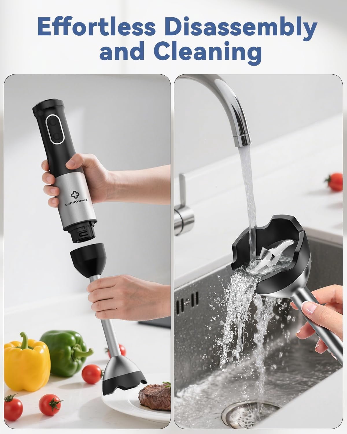 7-in-1 Immersion Blender, 800W Hand Blender with 20 Speeds and Turbo, Scratch-Resistant Guard, 2 Titanium Blades, Whisk, Milk Frother, Food Chopper, Beaker for Soup, Smoothies, Baby