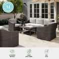 thumbnail image 5 of Martha Stewart 4-Piece Indoor-Outdoor Conversation Set with Patio Sofa, 2 Chairs, and Coffee Table in Brown Rattan Wicker with Tan All-Weather Cushions, 5 of 13
