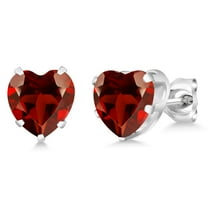 Gem Stone King 925 Sterling Silver Red Garnet Stud Earrings for Women Men (4.00 Cttw, Gemstone Birthstone, Heart Shape 8MM)