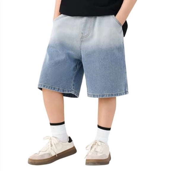 Karoyedx Y2k Jeans for Kids Jean Shorts for Kids Boys Elastic Waist Loose Fit Casual Denim Shorts Summer Solid Comfy Mini Pants with Pockets Blue Size,15-16 Years