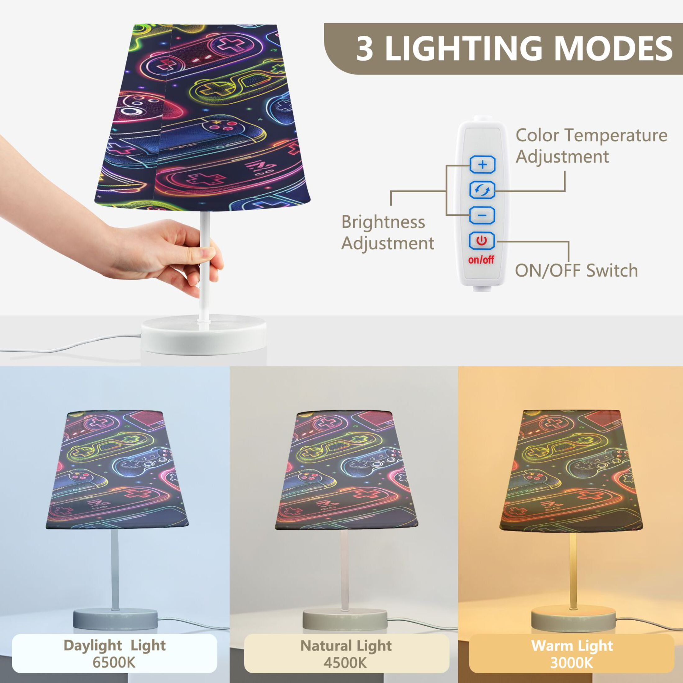 Neon Gaming Joystick Desk Lamp LED Table Nightstand Lamps with 3 Color Temperatures for Home Bedroom Living Room Decor 6x11