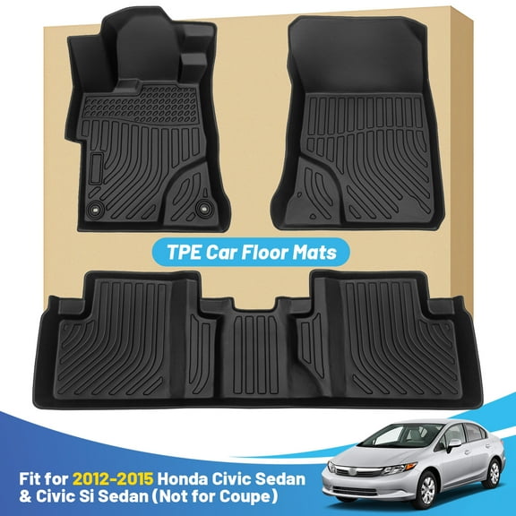 Car Mats Replacement for Floor Liners Honda Civic 2012-2015 Heavy Duty All Weather Guard Black Front and Rear Car Carpet-Custom Fit-Tough/Durable/Odorless