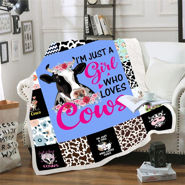 aoselan Cow Print Blanket,Loves Cows Blue Cute Cows Throw Blankets