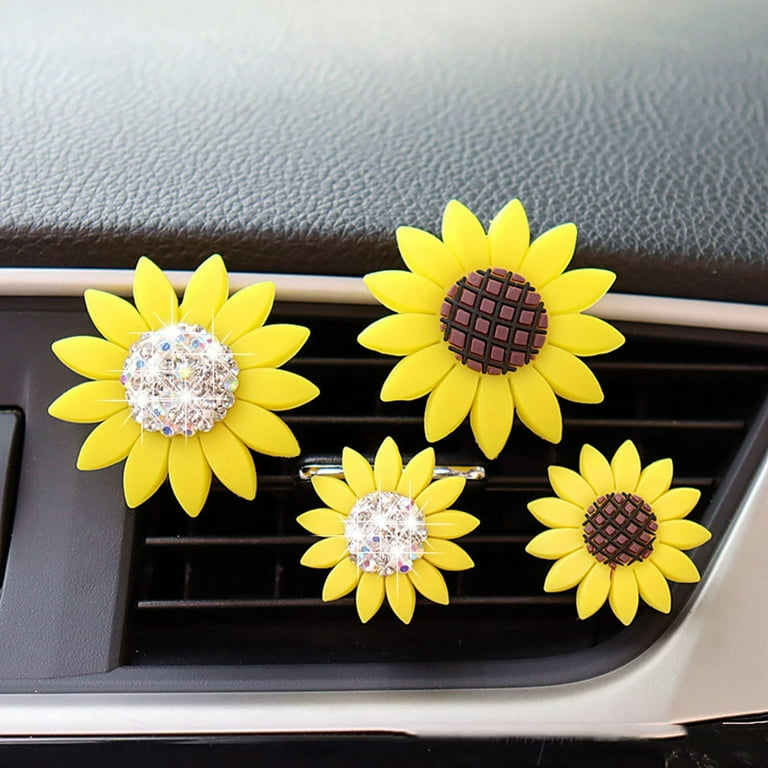 2pcs/Pack Glitter Bling Car Fragrance Crystal Sunflower Car Diffuser Air  Freshener with Vent Clip (4 pcs Heart B)