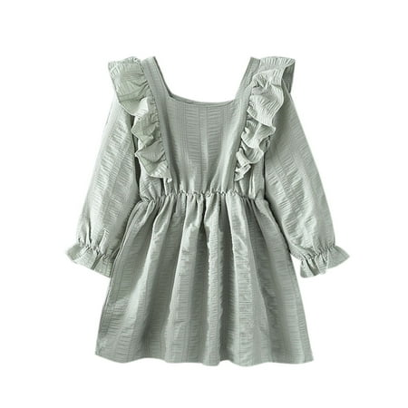 

TAIAOJING Toddler Baby Girls Dress Kids Solid Square Cut Collar Spring Autumn Lace Long Sleeve Princess Clothes Girls A-Line Dress 6-7 Years