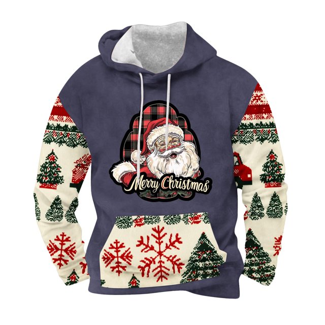 Sudadera con capucha para hombre, informal, con cordón, estampado navideño, deportiva, blusa de poliéster