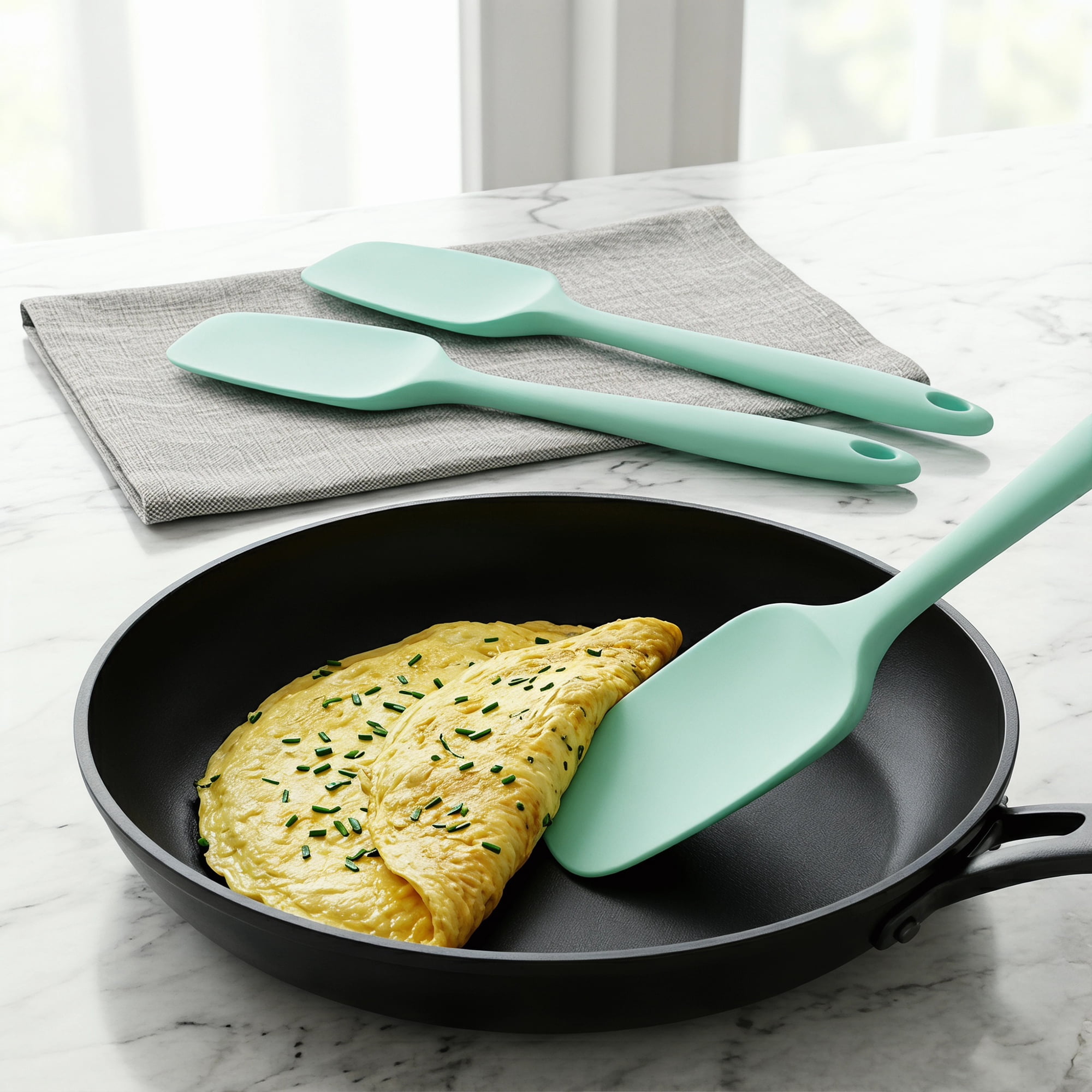 Unique Bargains 3-Piece Kitchen Silicone Spatula Set with Heat-Resistant Tools Green 3PCS