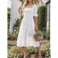 thumbnail image 3 of Weardear Women's Summer Casual T Shirt Floral Square Neck Short Puff Sleeve Summer Boho Beach Midi Dress, 3 of 7