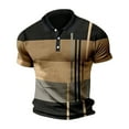 thumbnail image 4 of VSSSJ Striped Print Shirts for Men Big and Tall Patchwork Short Sleeve Casual Button Collared Tee Top Leisure Breathable Sport Streetwear Khaki XXXL, 4 of 5