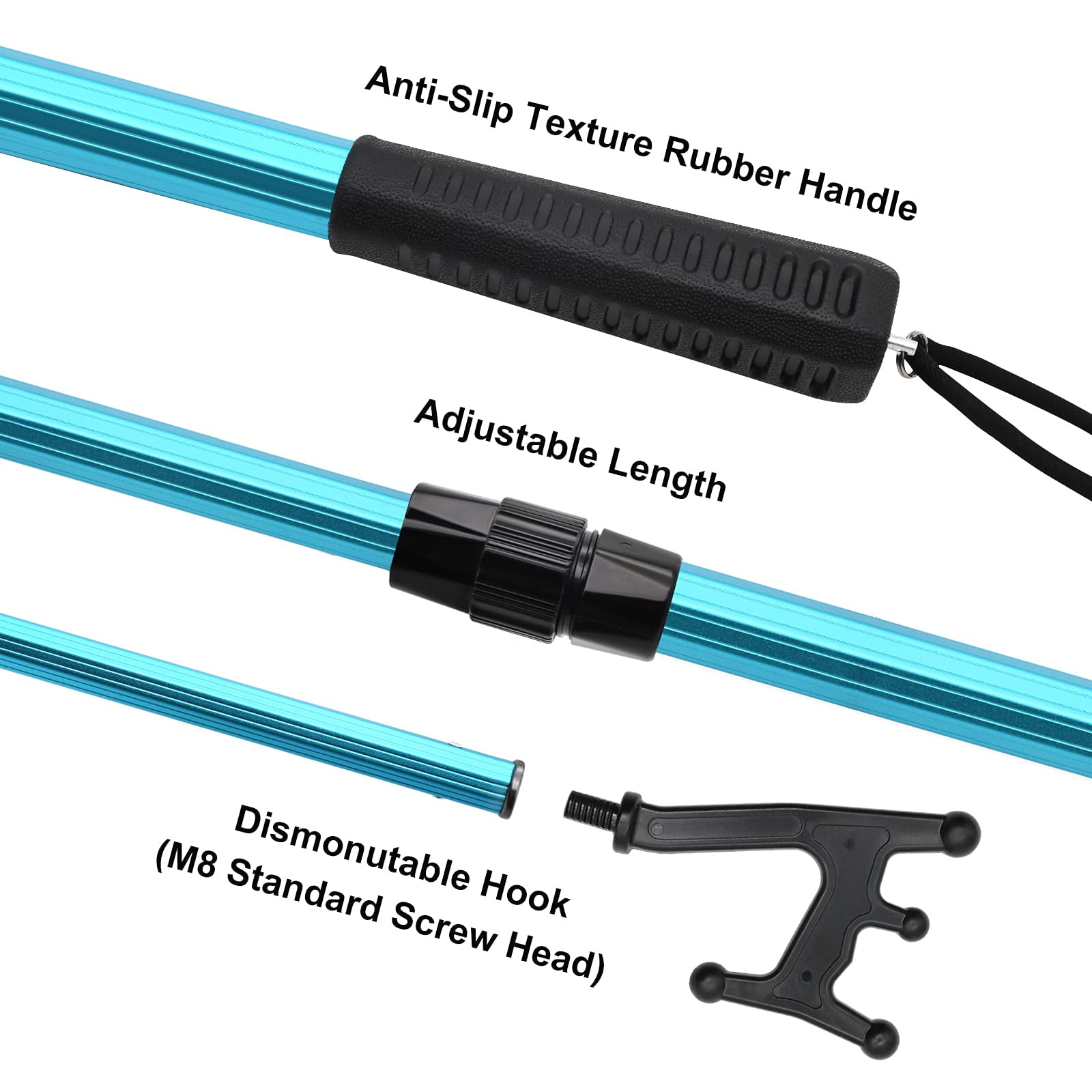 SAN LIKE Telescoping Boat Hooks Adjustable Boat Push Pole - Dock Pole  Floating,Durable,Rust-Resistant with Luminous Bead Push Pole for Docking  Extends from 2Ft to 4.72Ft & Blue 