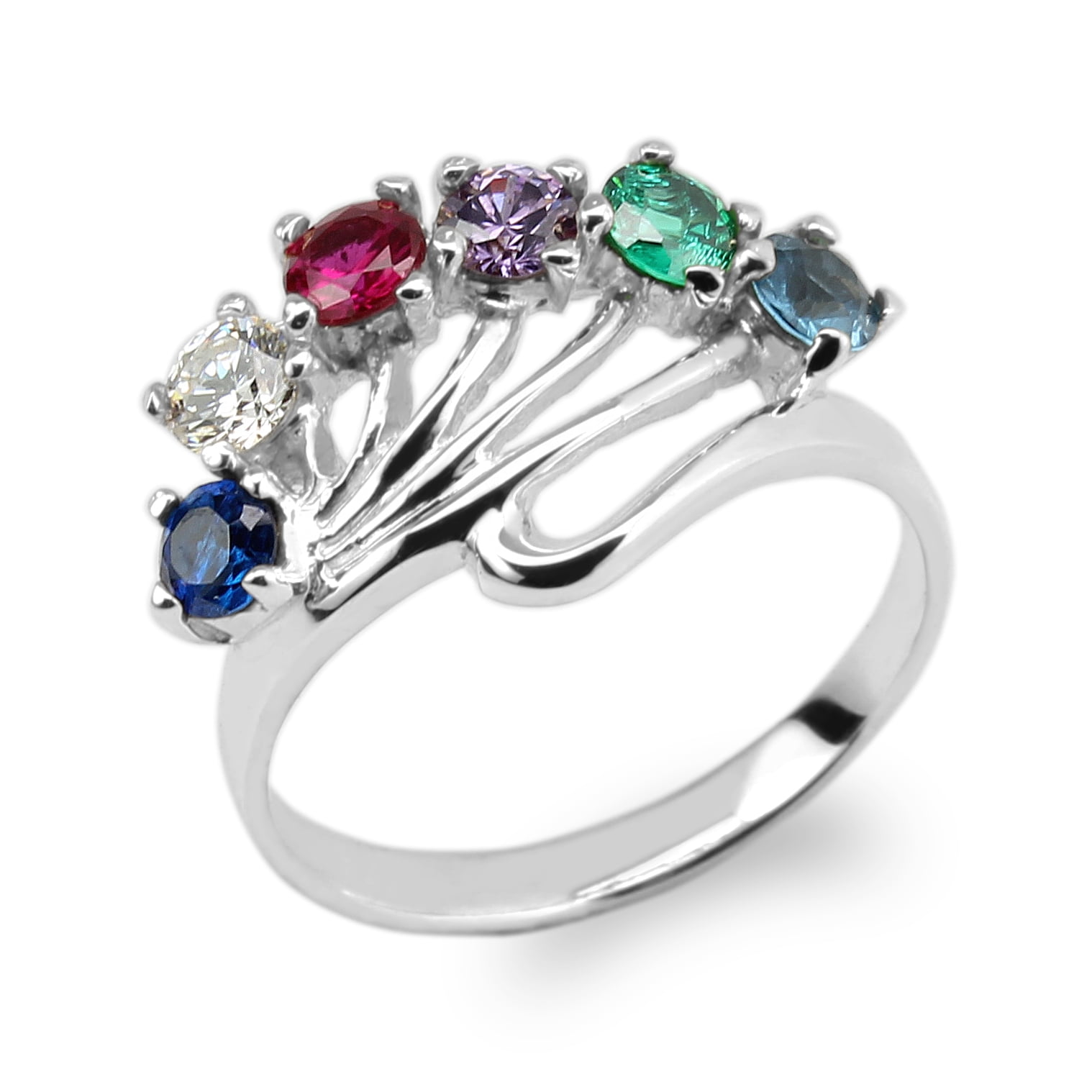 Ladies White Gold Plated Round CZ Multiple Lined Solitaire Ring Size 4-10 Ladies White Gold Plated Round CZ Multiple Lined Solitaire Ring Size 4-10
