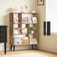 thumbnail image 3 of OUTONLIFE 7 Cube Storage Organizer,Open Bookshelf with Lights,Cube Storage Bookcase,Wood Bookcase for Living Room Office,Rustic Brown, 3 of 11