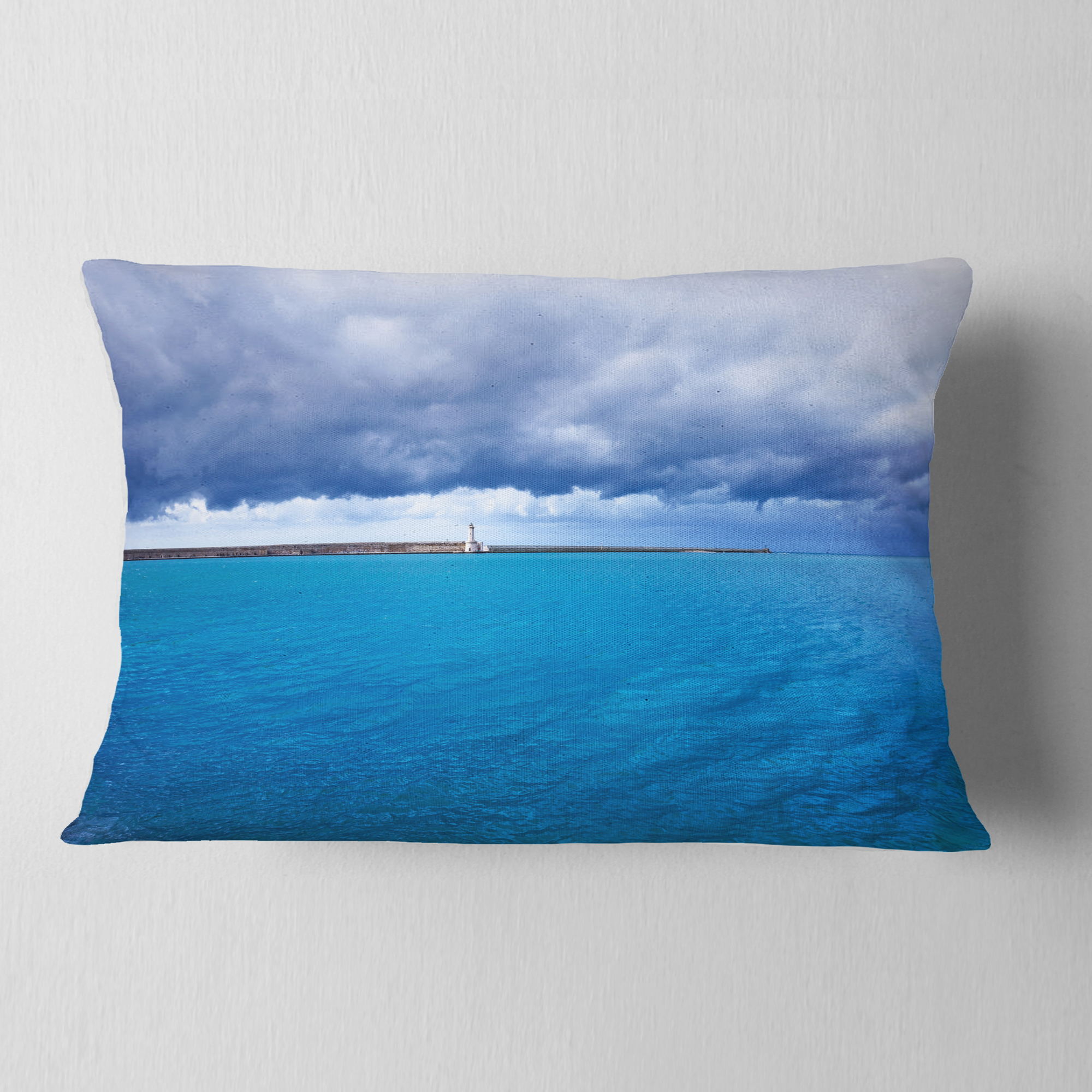 Designart Livorno Port Lighthouse - Seascape Throw Pillow - 12x20