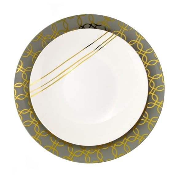 Crown Displayâ„¢ Wedding Plate Combo Plastic Dinner Plates , Includes 20 Premium Disposable 10" Main Course Plates, 20 Salad/Dessert 8" Plates, Food Grade Plastic Dinner Plates - Motif Design