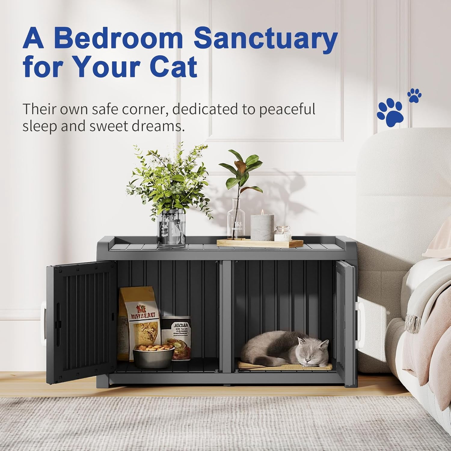 LEHOME Cat Litter Box, Resin Weatherproof Enclosed Litter Box with Dual-Door Design, Hidden Furniture for Indoor Home Use