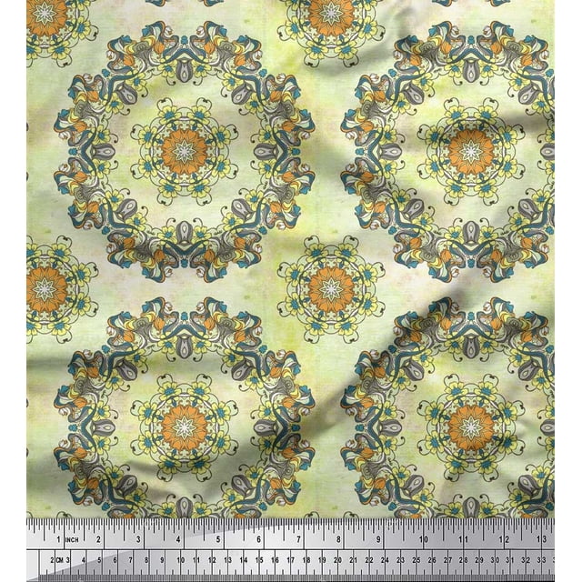 Soimoi Polyester Crepe Fabric Mandala Kaleidoscope Print Fabric by The Yard 42 Inch Wide