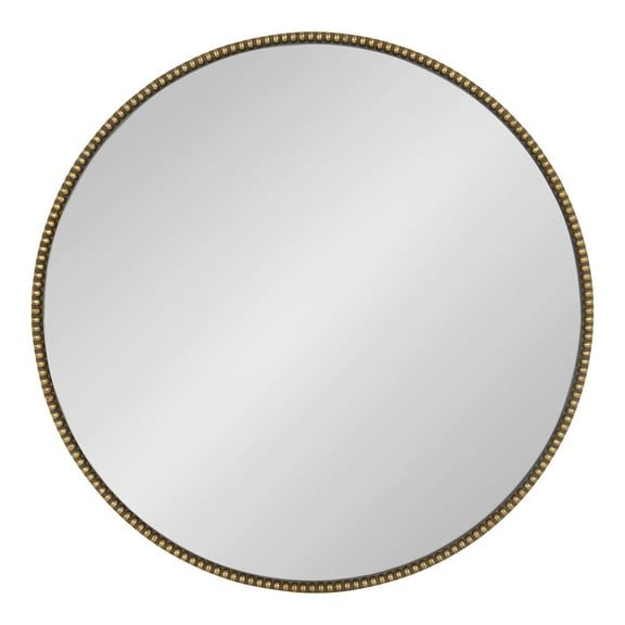 Kate and Laurel Gwendolyn Decorative Round Wall Mirror with Beaded Gold Leaf Frame, 23.6-Inch Diameter