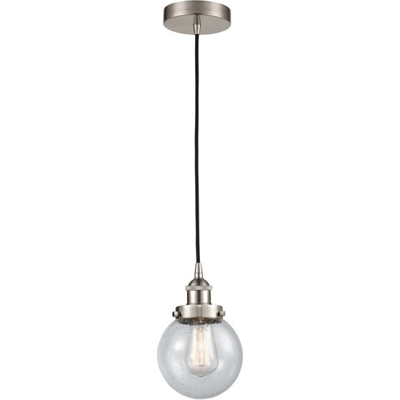 616-1PH-SN-G204-6-LED-Innovations Lighting-Beacon - 1 Light Mini Pendant In Industrial Style-9.5 Inches Tall and 6 Inches Wide Brushed Satin Nickel
