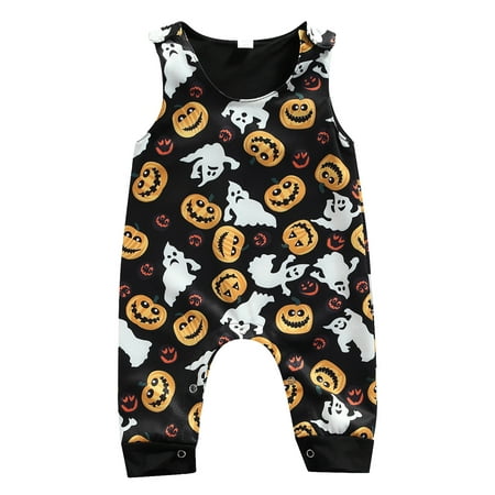 

Izhansean Newborn Baby Boy Girl Romper Sleeveless Ghost Pumpkin Print Vest Jumpsuit Halloween Outfits Black 12-18 Months