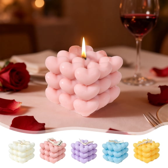 Heart-Shaped Valentine's Day Candle - Aromatherapy Ambiance, Soft Warm Glow Romantic Ornament, Long-Lasting Durable Soy Wax for Home, Tabletops, Valentine's Day & Christmas, Pink