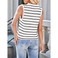 thumbnail image 4 of Women'S 2025 Summer Trendy Crochet Knit V Neck Sleeveless Tie Front Striped Sweater Vests Beach Outfits White L, 4 of 7