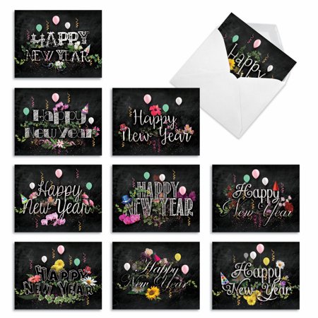 Dessie Boxed Happy New Year Cards – 30 Large 5×7 Cards with Gold Foil, 32 Envelopes & Box