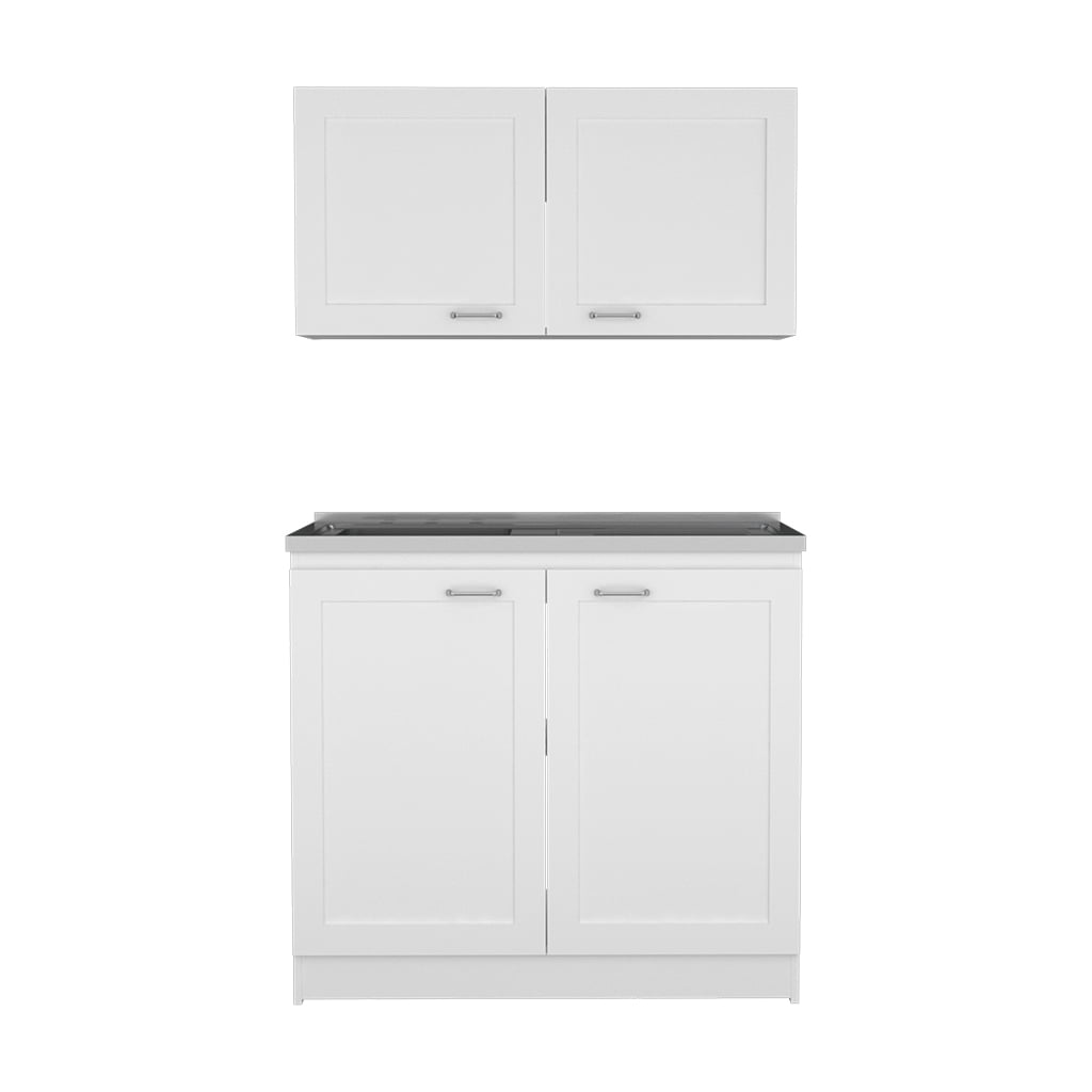 Rainlex 39" Freestanding Utility Sink Cabinet with Stainless Steel Countertop, Double Utility Basins, Soft-Close Storage Doors