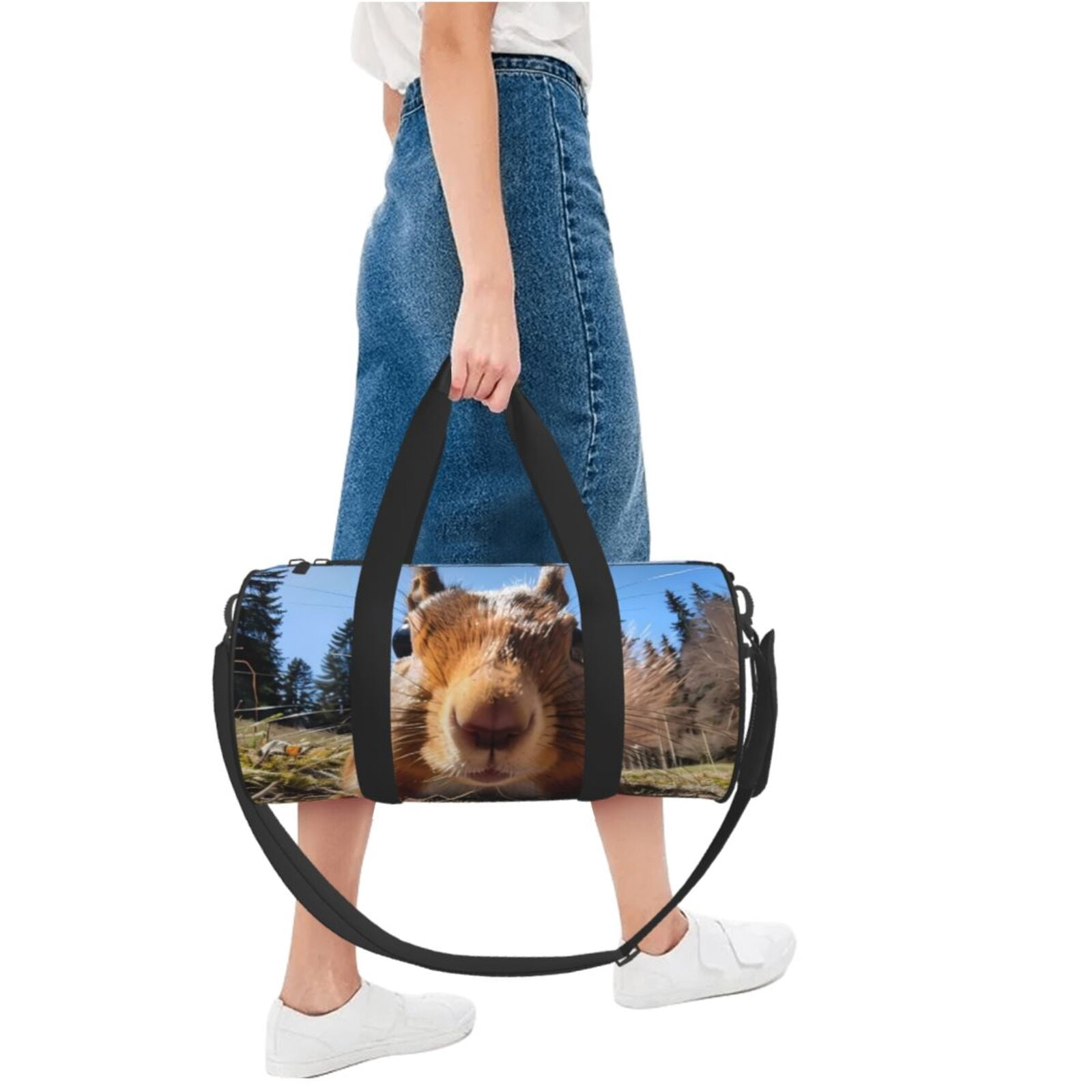 Vsdgher Close-Up Curious Squirrel 45L Foldable Duffel Bag, Sports Gym Bag,Overnight Bag, Portable Weekender Bag for Airplanes