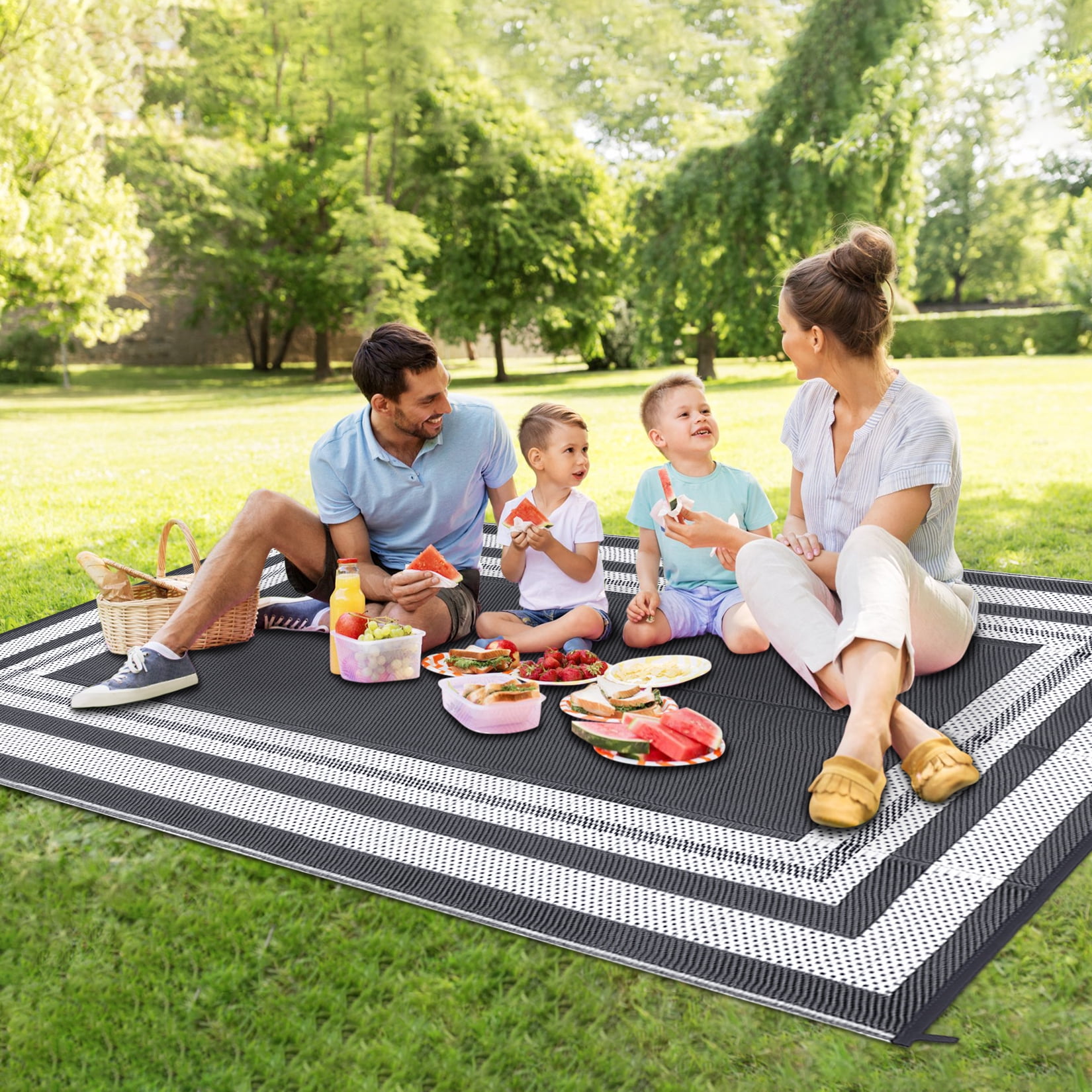 FairOnly 9'x12'Modern Outdoor Rugs Stain Resistant Portable Carpet for RV Trip Beach