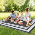thumbnail image 5 of Gavee 9'x12' Waterproof Outdoor Rug, Reversible Patio Area Rug Indoor Outdoor Carpet, Plastic Modern Geometric Carpet for RV Camping Deck Balcony, Porch, Picnic, with Storage Bag, Gray and White, 5 of 8