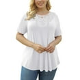 thumbnail image 2 of VERABENDI Women's Tops Plus Size Short Sleeves Loose Fit Tunic Shirts Lace patchwork round neck Lady Blouses, M-4XL, 2 of 5