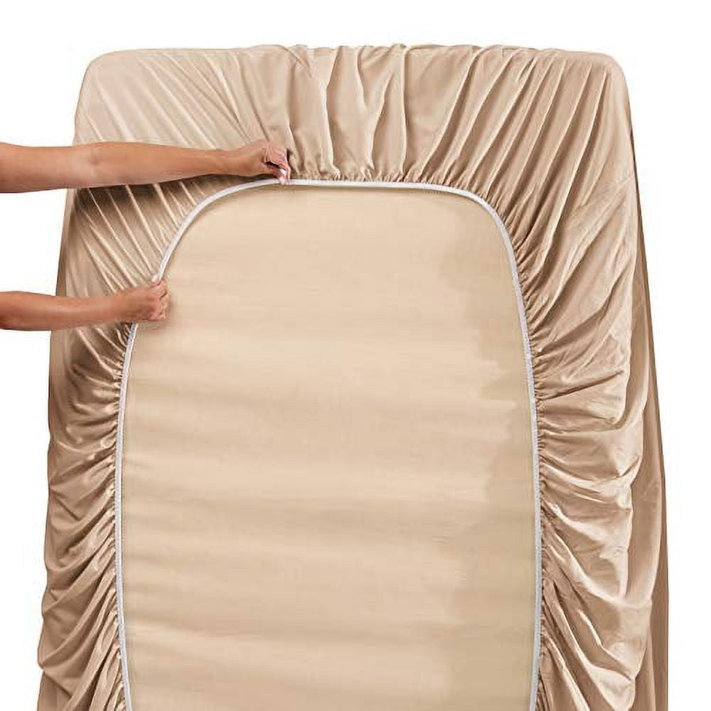 Clara Clark 5 Piece 1800 Microfiber Collection Bed Sheet Set, Deep Pockets Fitted Sheet, Twin, Taupe Sand
