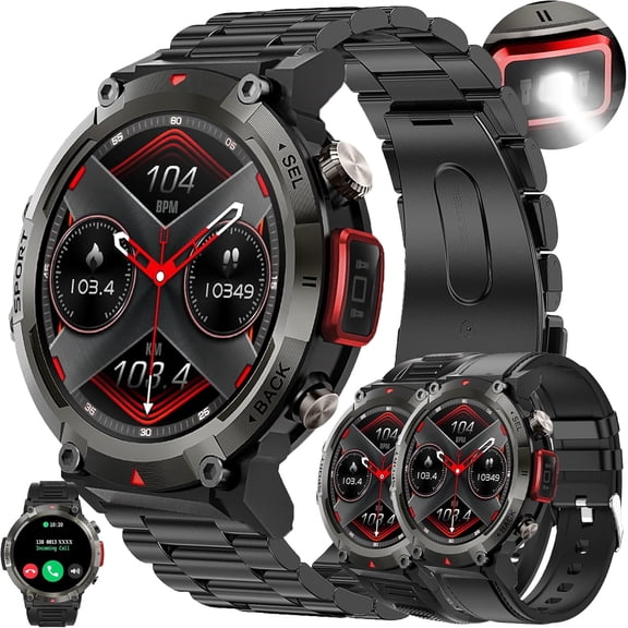 Smart Watch for Men, 1.45" HD Touchscreen, Bluetooth Calling (Answer/Make Calls), 100 Sports Modes, 10-Day Standby, IP67 Waterproof, Fitness Tracker Compatible with Android & iPhone (3 Strap)