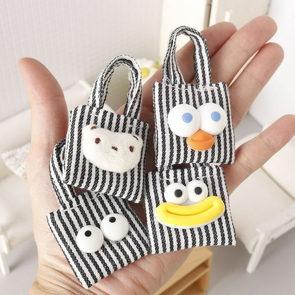 Joernso Miniature Canvas Bag with Cartoon Pattern Lifelike Fabric Mini Bag for Dolls Dress Up Decor Toys Doll House Accessories for 1/6 1/12 Scale Dolls