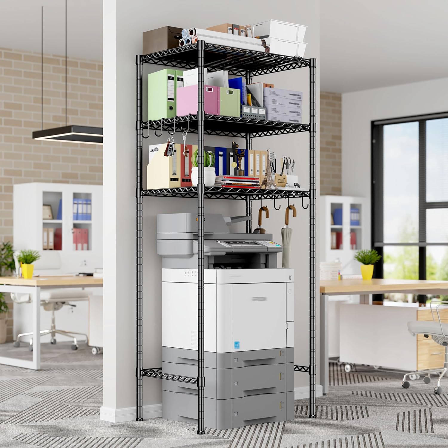 ZYPPP 3Tier Mini Fridge Shelf with Storage for Dorm Adjustable Shelving Metal Storage Shelves Rack Mini Fridge and Microwave Stand for College Rooms Kitchen, Office, 65.36Hx18.1Dx26.38W, Black