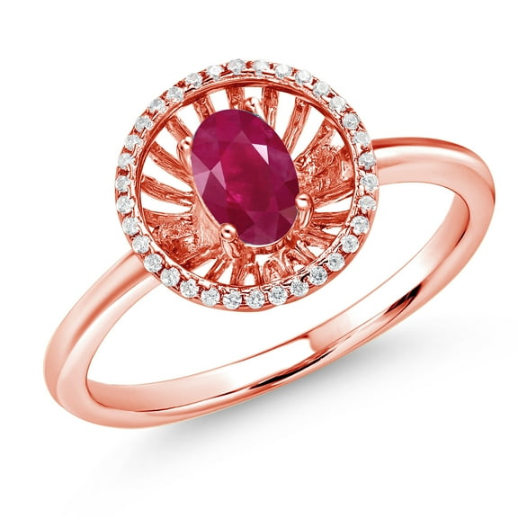 Gem Stone King 18K Rose Gold Plated Silver Red Ruby Ring for Women (1.08 Cttw, Oval 6X4MM, Gemstone July Birthstone, Size 5)