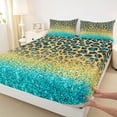 thumbnail image 4 of Homewish Cheetah Leopard Print Twin Sheet Sets for Adult, Gold Cyan Twin Fitted Sheet, Glitter Sequin Print Flat Sheet, Lightweight Room Decor, 3-Piece, 4 of 8