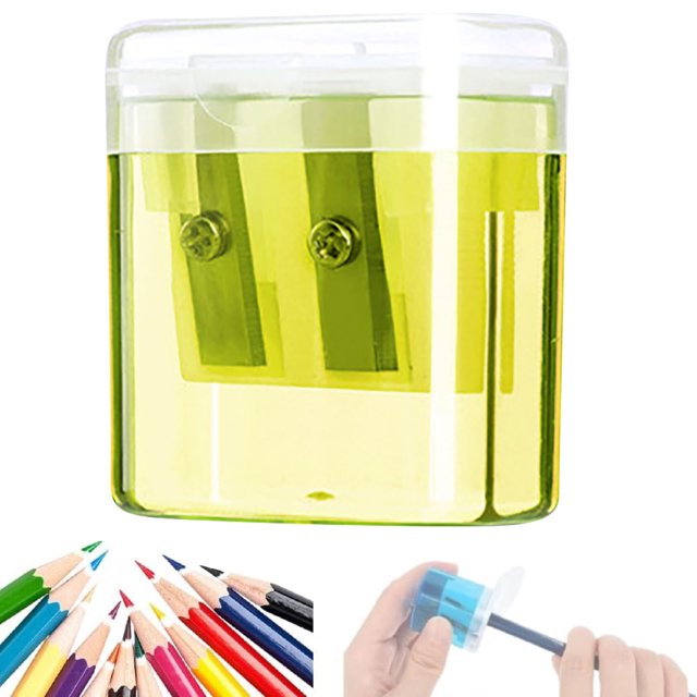 Yhmxh Sacapuntas de doble orificio, sacapuntas de mano con tapa, mini sacapuntas compactos para lápices de colores con recolector de virutas, lápices estándar para uso en la oficina y el hogar.