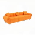 thumbnail image 3 of 112-inch Orange Teddy Velvet Fabric Sofa with 3 Pillows for Living Room, 3 of 8