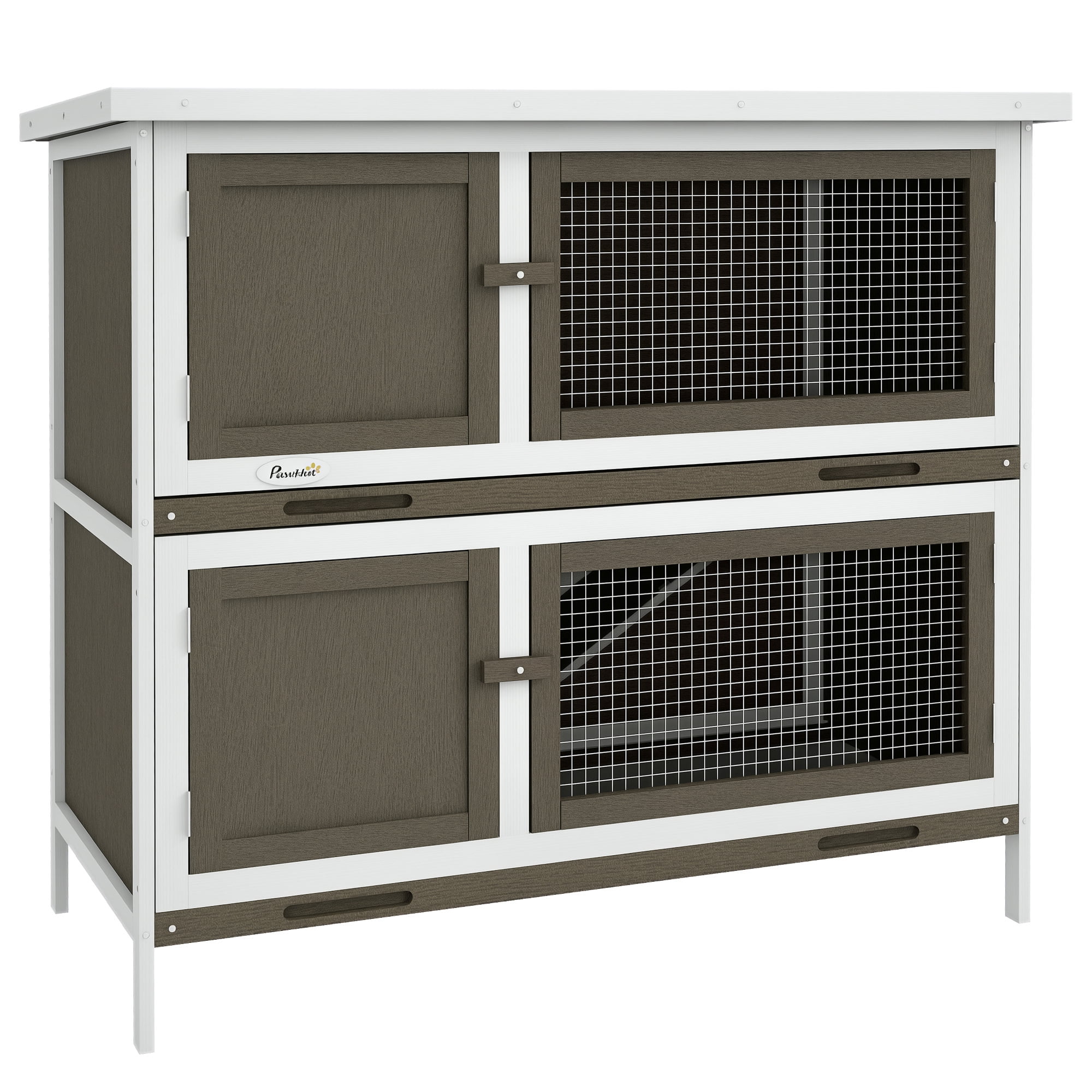PawHut Wooden Bunny Hutch with Ramp, Indoor/Outdoor, Brown