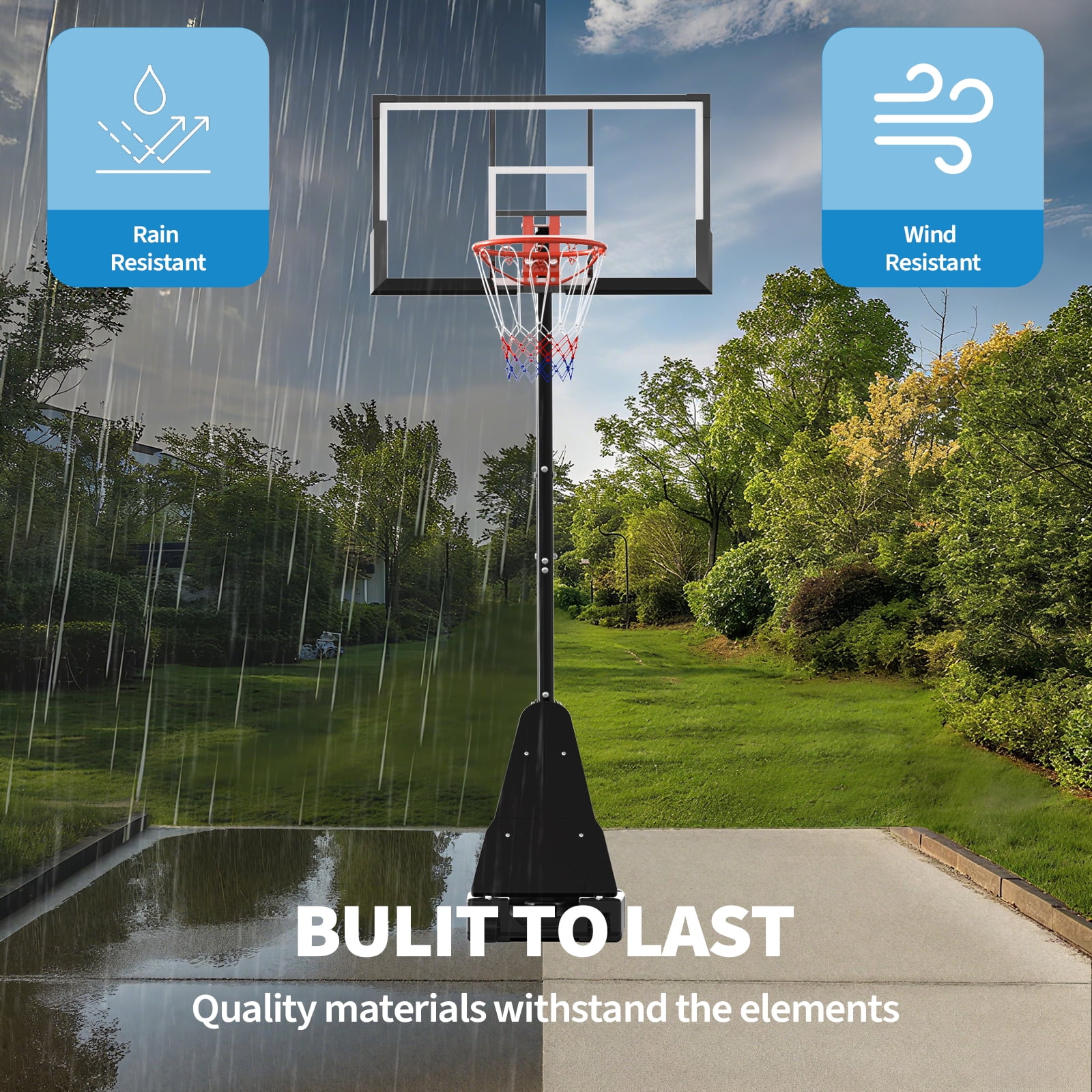 Basketball Hoop 52 Inch Shatterproof PC Backboard, Height Adjustable 4.9-10FT Portable Goal System with Weighted Base & Wheels, Mobile Stand for Driveway, Backyard, Pool Play – Youth & Adults