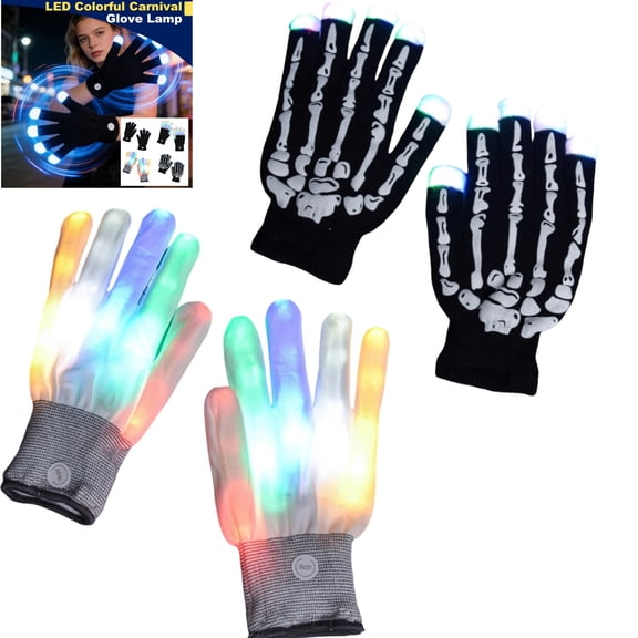 Light Up Gloves Fingertips, 2026 Led Rave Glove, 7 Colors Light Show Lights Up Finger Gloves for Gloving, Lighting (2Sets)