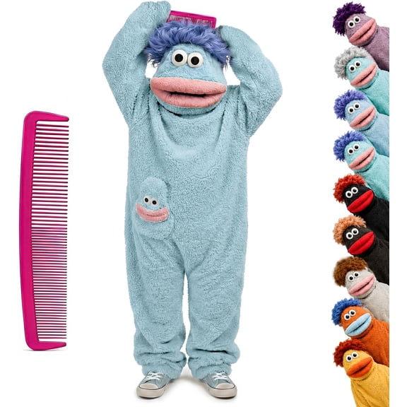 Funny Big Mouth Monster Onesie Adult Silly Soft Plush One-Piece Pajamas Halloween Costumes Cozy Hooded Loungewear