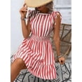 thumbnail image 6 of Women'S Striped Sleeveless Tank Dress Button Front Ruffle Hem A Line Dresses Red XL, 6 of 9