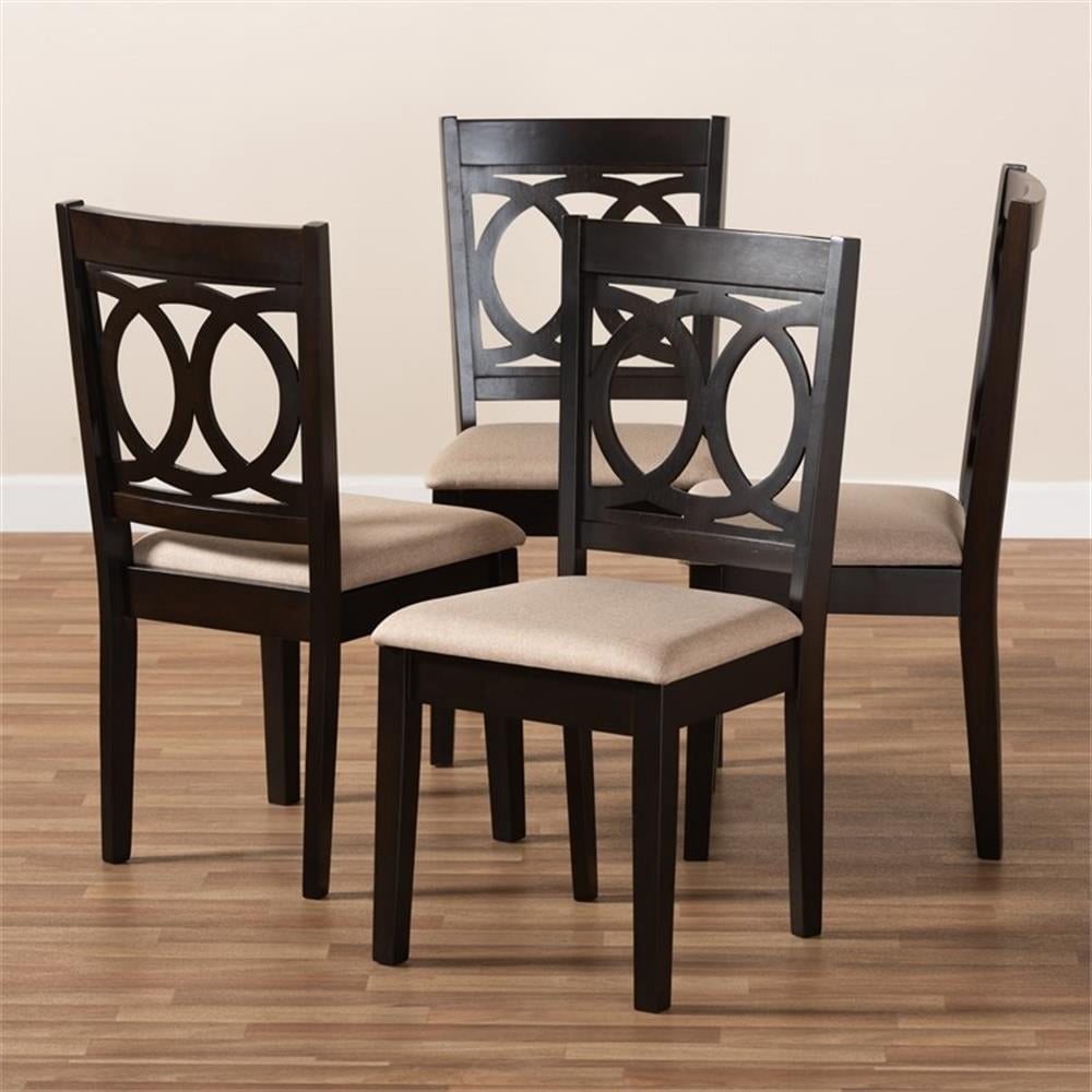 Set of 4 Baxton Studio Lenoir Modern and Contemporary Sand Fabric Upholstered Espresso Brown Finished Wood Dining Chairs