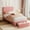 pink, variant on Towallmark 2025 New Twin Bed Frame with Under-Bed Drawer, Low Profile Upholstered Platform Bed with Wave Headboard, Wooden Slats Support, Pink