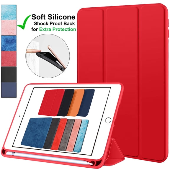 iPad PRO 11 Inch 1st [ PRO 11 2018 1 Gen ] A1980 A1934 A2013 A1979 MTXN2LL/A MTXP2LL/A MTXR2LL/A Smart Magnetic Trifold Pencil Holder Soft Silicone TPU Back Cover - Red